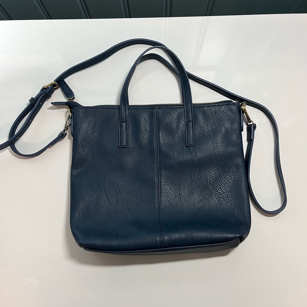 Joy Susan Navy shoulder bag with fun floral interior. Like new.